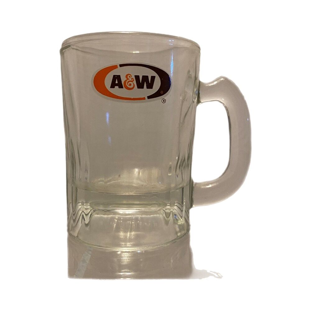 Vintage Miniature A&W Root Beer Glass Mug 3.25” Tall Heavy Glass Oval Logo